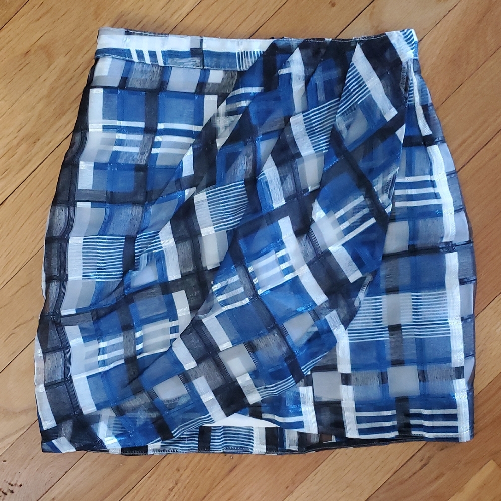 Blue and White Ruched Pencil Mini Skirt NBD size XS